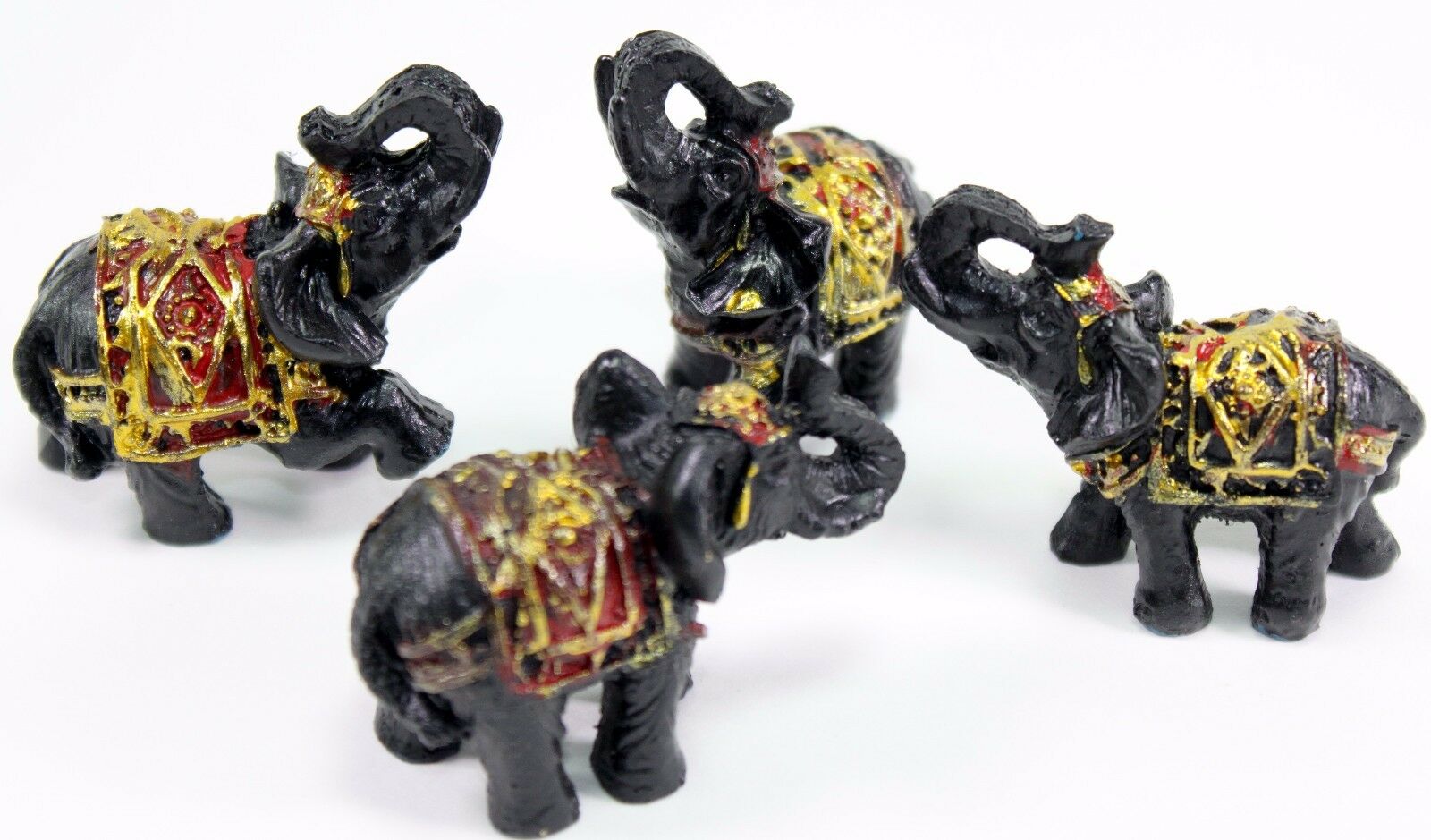 Set Of 4 Feng Shui Black Thai Elephant Statues Lucky Figurine Gift  & Home Decor